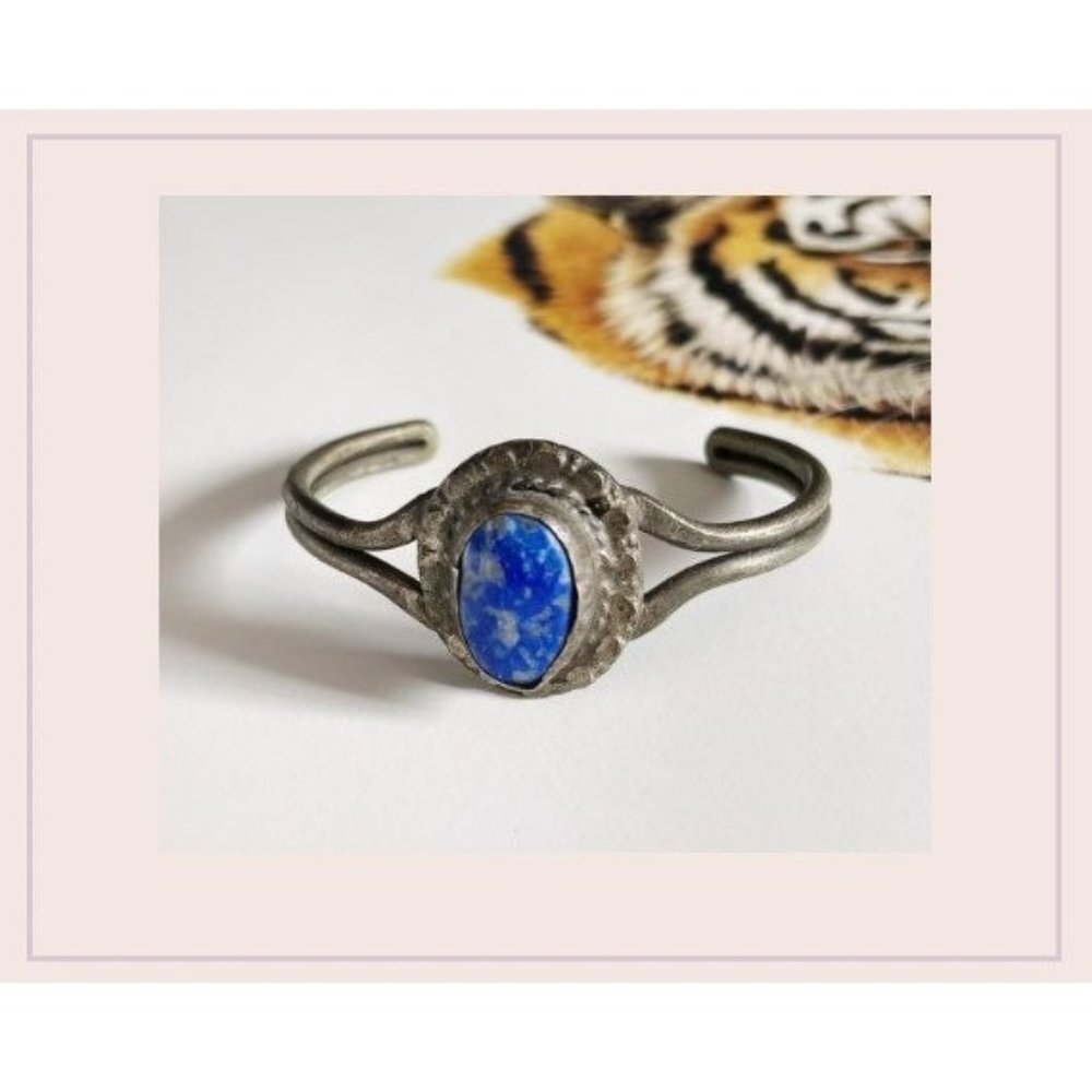Vintage Lapis Lazuli Silver Cuff Bracelet